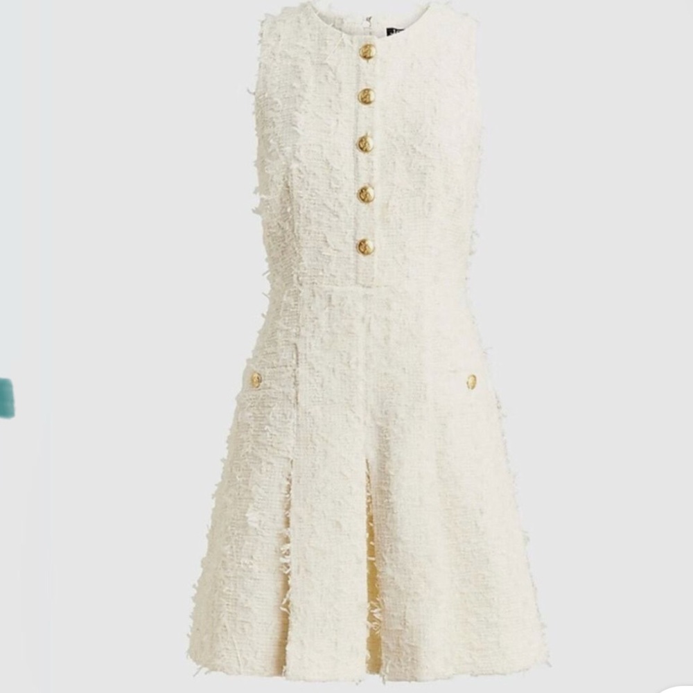 J. Crew Textured Cream Dress with Gold Accents